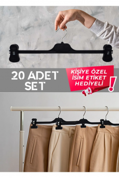 Dayanaklı 20'li Mandallı Pantolon Etek Askı Seti - Isim Etik
